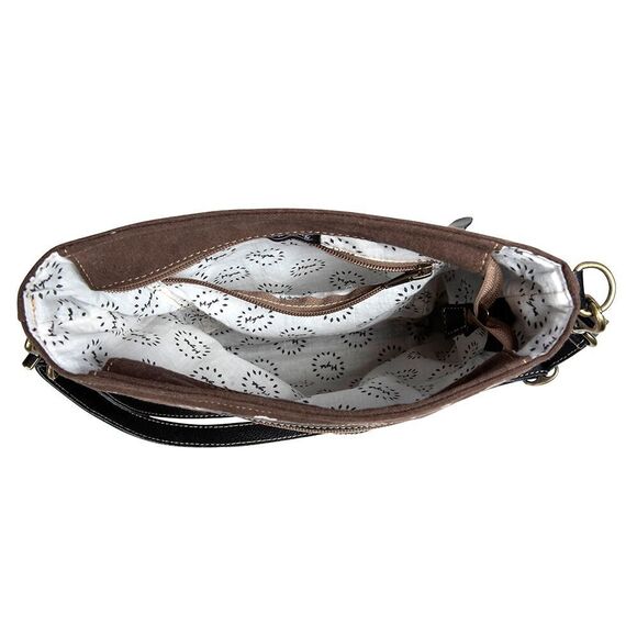 Myra Bag Handmade Welch Shoulder Bag Upcycled Canvas & Cowhide Leather - Picture 7 of 16